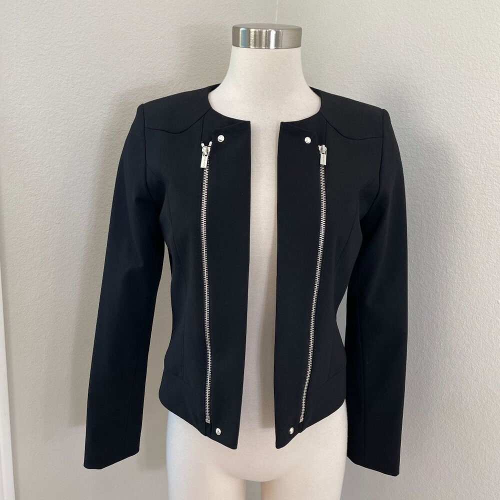 Calvin Klein Womens 6 Petite Black Open Front Long Sleeve Blazer Jacket